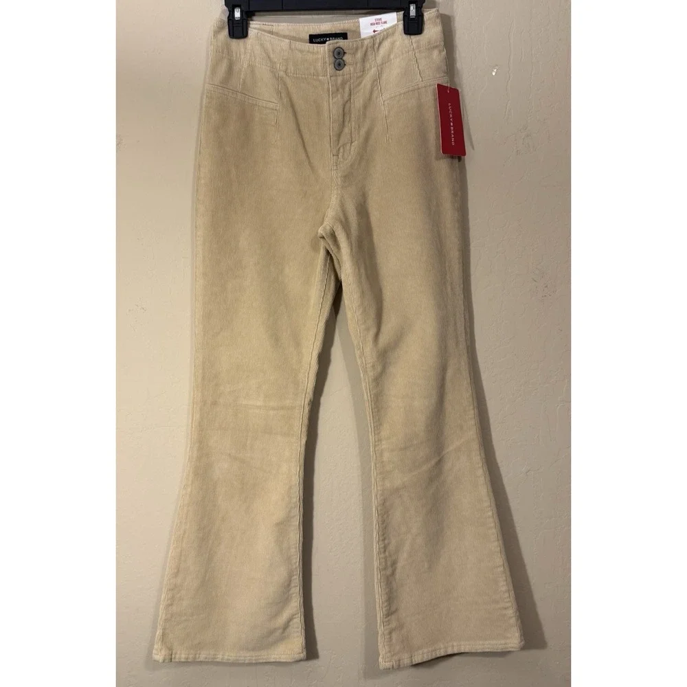 Lucky Brand Corduroy Pants Women 6/28 Ankle Stevie High Rise Flare Boho‎ NEW